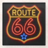 Route 66 Neon Shield Americana Decor ガラスコースター (正面)
