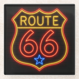 Route 66 Neon Shield Americana Decor ガラスコースター