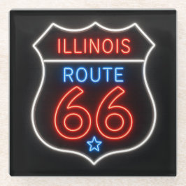 Route 66 Neon Sign Illinois Americana ガラスコースター