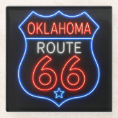 Route 66 Oklahoma Neon Americana Decor ガラスコースター (正面)