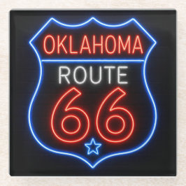 Route 66 Oklahoma Neon Americana Decor ガラスコースター