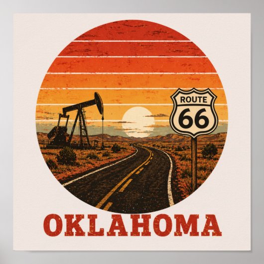 Route 66 Oklahoma Oilfield Sunset Highway ポスター (正面)