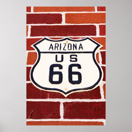 Route 66 Sign On Brick ポスター (正面)