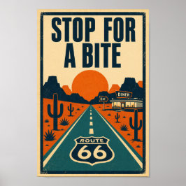 Route 66 Stop For A Bite Desert Diner Litho ポスター