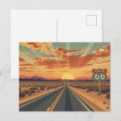 Route 66 Sunset Desert Road Travel Art シーズンポストカード (正面/裏面)