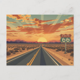 Route 66 Sunset Desert Road Travel Art シーズンポストカード