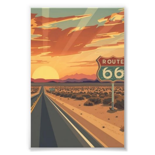 Route 66 Sunset Desert Road Travel Art フォトプリント (正面)