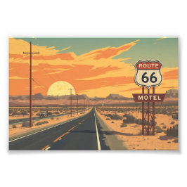 Route 66 Sunset Vintage Road Travel Art フォトプリント