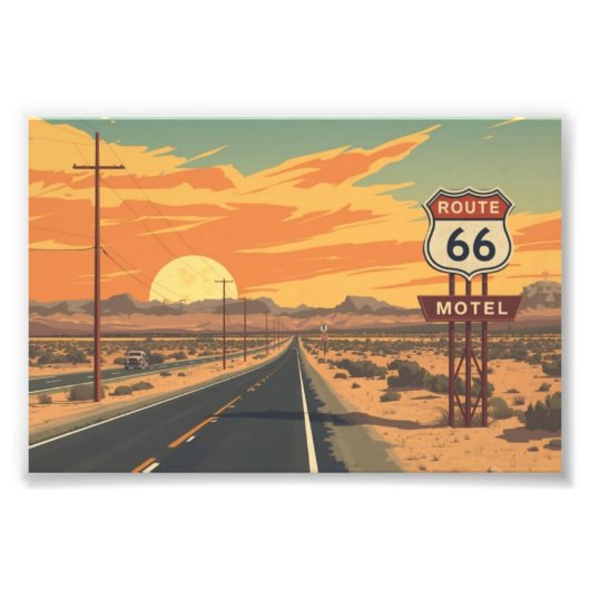 Route 66 Sunset Vintage Road Travel Art フォトプリント (正面)