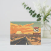 Route 66 Sunset Vintage Road Travel Art ポストカード (スタンド正面)