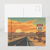 Route 66 Sunset Vintage Road Travel Art ポストカード (正面/裏面)