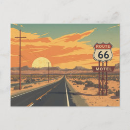 Route 66 Sunset Vintage Road Travel Art ポストカード