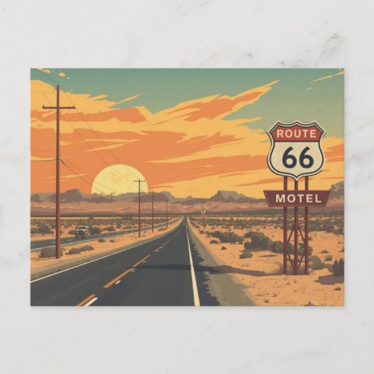 Route 66 Sunset Vintage Road Travel Art ポストカード (正面)