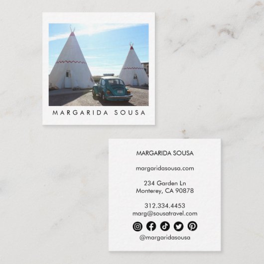 Route 66 TeePeeヴィンテージレトロ写真旅行観光 スクエア名刺 (正面/裏面)