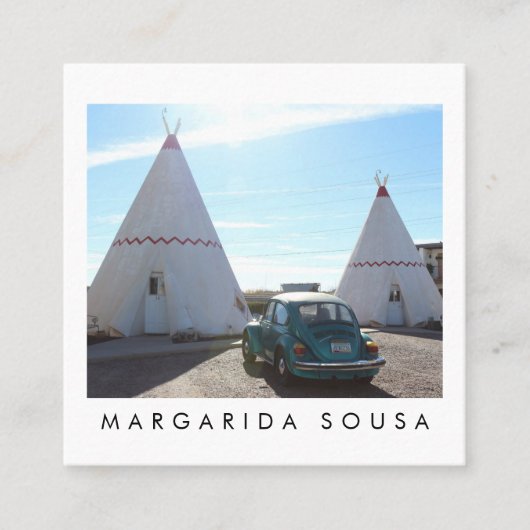 Route 66 TeePeeヴィンテージレトロ写真旅行観光 スクエア名刺 (正面)