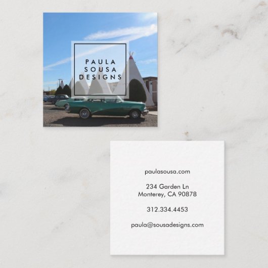 Route 66 TeePeeヴィンテージレトロ写真旅行観光 スクエア名刺 (正面/裏面)