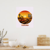 Route 66 Texas Oilfield Sunset Retro Poster ポスター (キッチン)