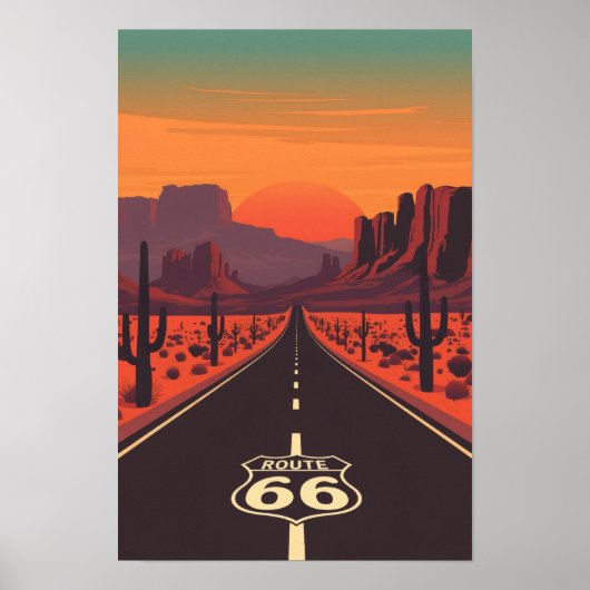 Route 66 USA Vintage Sunset Desert ポスター (正面)