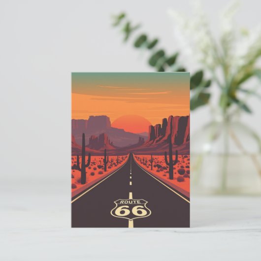 Route 66 USA Vintage Sunset Desert ポストカード (スタンド正面)