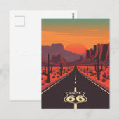Route 66 USA Vintage Sunset Desert ポストカード (正面/裏面)