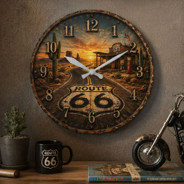 Route 66 Vintage American Road Trip ラージ壁時計