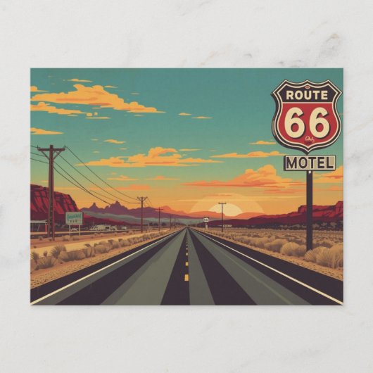 Route 66 Vintage American Road Trip Art シーズンポストカード (正面)