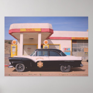 Route 66 Vintage Car Gas Stationの写真 ポスター