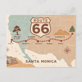 Route 66 Vintage Map with Historic Cities シーズンポストカード