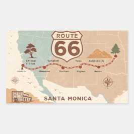 Route 66 Vintage Map with Historic Cities 長方形シール