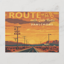 Route 66 Vintage Sunset Road Art シーズンポストカード