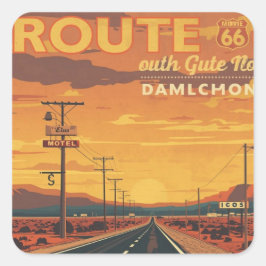 Route 66 Vintage Sunset Road Art スクエアシール