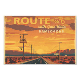 Route 66 Vintage Sunset Road Art フォトプリント