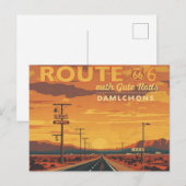 Route 66 Vintage Sunset Road Art ポストカード (正面/裏面)