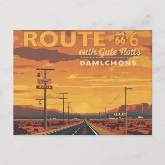 Route 66 Vintage Sunset Road Art ポストカード (正面)