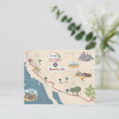 Route 66 Vintage Travel Map Illustration シーズンポストカード (スタンド正面)