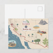 Route 66 Vintage Travel Map Illustration シーズンポストカード (正面/裏面)