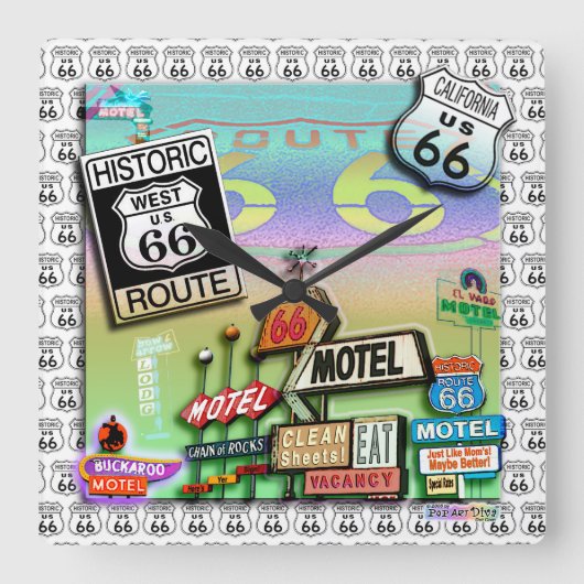 ROUTE 66 Wall CLOCK by PopArtDiva スクエア壁時計 (正面)
