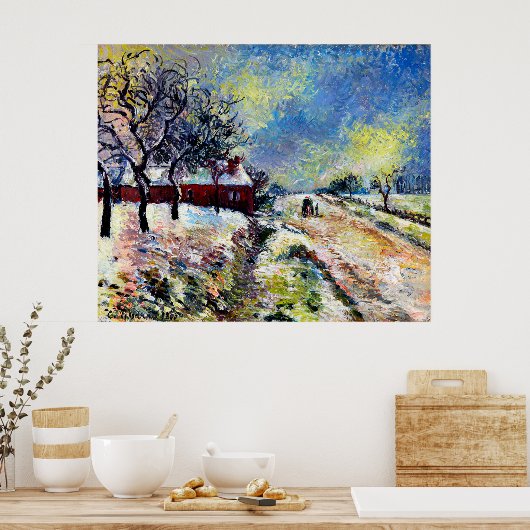 Route Enneige avec maison, environments d'Eragny 1 ポスター (キッチン)