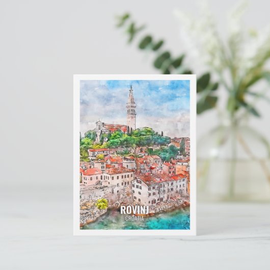 Rovinjクロアチア有名な旅行プレイスウォーター色 ポストカード (スタンド正面)