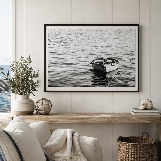 Row Boat on Calm Water Minimalist Nautical ポスター