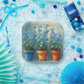 Row of 忘れ-Me-Not  Flowerポット ペーパープレート (パーティー)