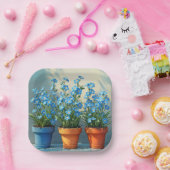 Row of 忘れ-Me-Not  Flowerポット ペーパープレート (パーティー)