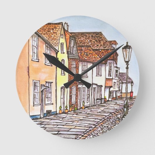 Row Of Houses ラウンド壁時計 (正面)