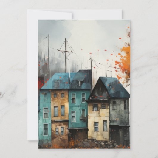 Row of Houses In Autumn Hello Flat カード (正面)