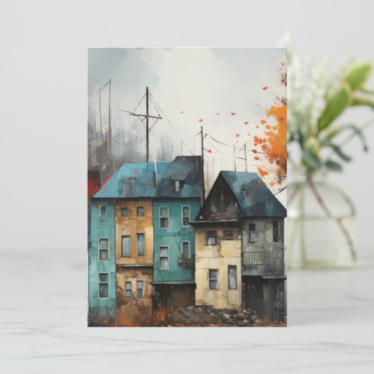 Row of Houses In Autumn Hello Flat カード (スタンド正面)