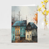 Row of Houses In Autumn Hello Greeting カード (黄色い花)