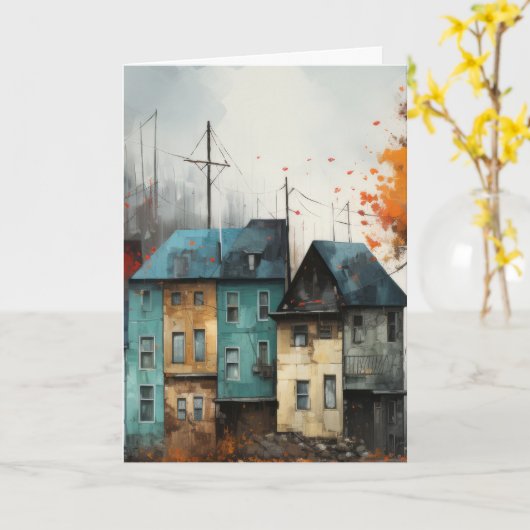 Row of Houses In Autumn Hello Greeting カード (黄色い花)