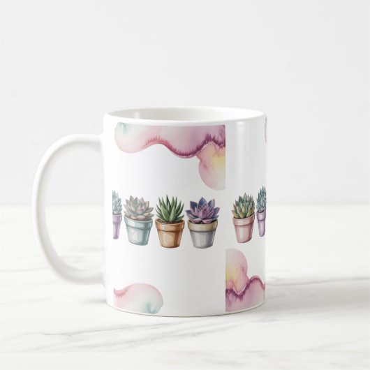 Row of mini potted succulents コーヒーマグカップ (左)