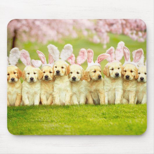 Row of Puppy Bunnies マウスパッド (正面)