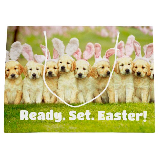 Row of Puppy Bunnies ラージペーパーバッグ (正面)